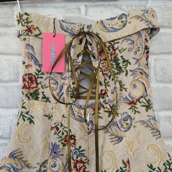 Edikted Floral Tapestry Lace-Up Back Strapless Minidress XS NEW Coquette Feminin - Picture 10 of 11